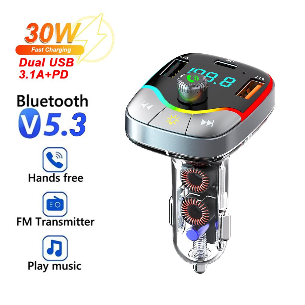 Bluetooth 5.3 FM-передатчик Handsfree автомобильный радиомодулятор MP3-плеер с 36 Вт PD QC3.0 адаптер для быстрой зарядки разноцветные огни