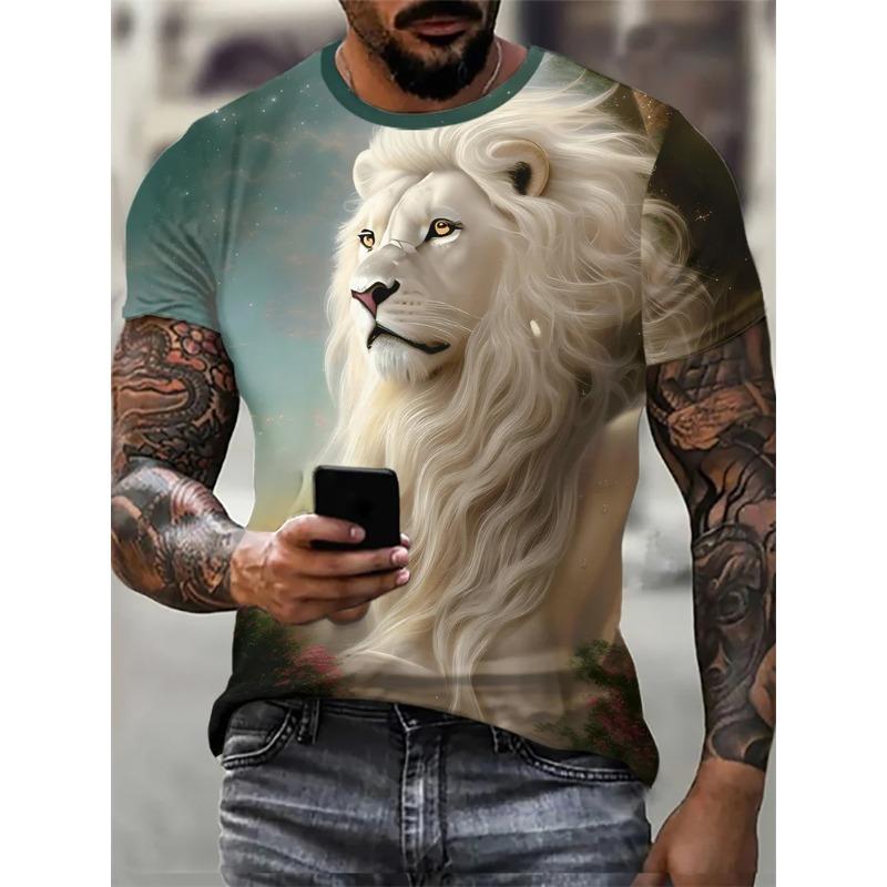 Мужская уличная футболка с рисунком льва, с коротким рукавом, с 3D-принтом животного, модная, в стиле хип-хоп, мужская футболка, с круглым вырезом, повседневный топ