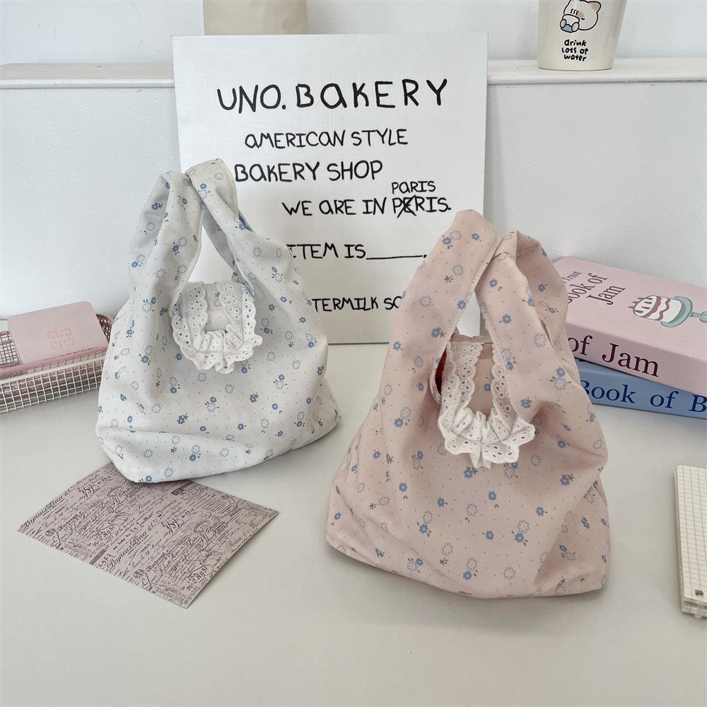 1 Lace Floral Portable Canvas Bag, Work Sundries Commuter Bag, Summer Light and Thin Women's Wrist Bag