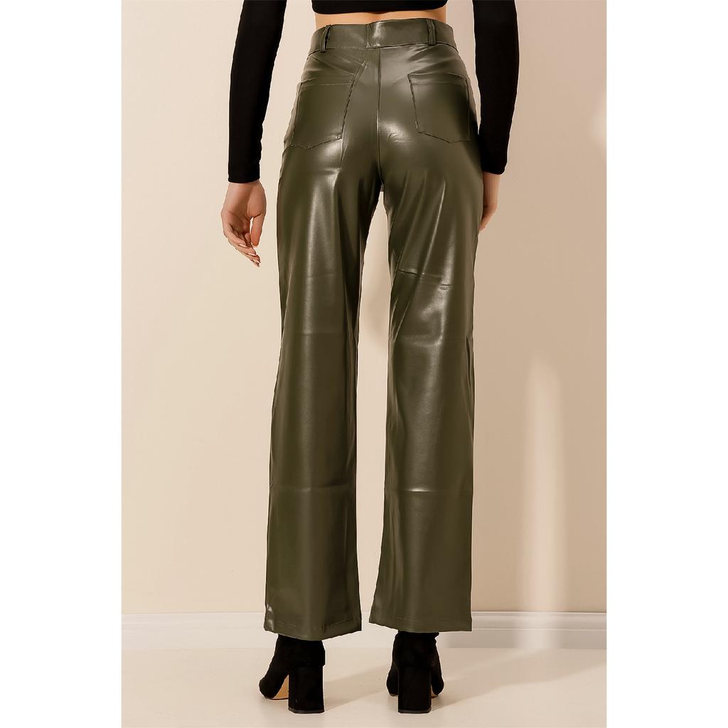 Women's High Waist Leather Trousers