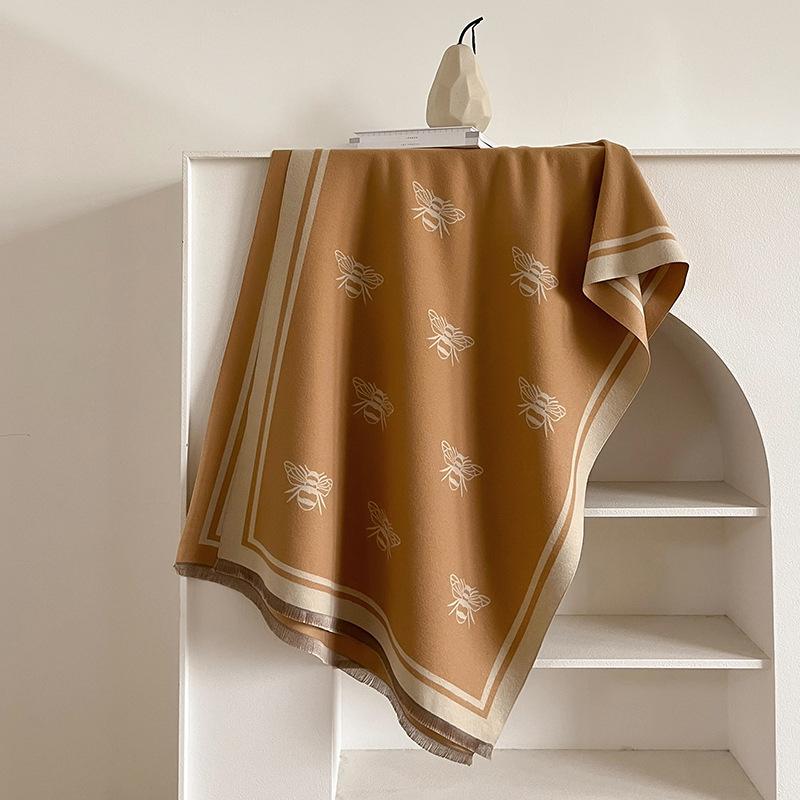 2024 Autumn/Winter New Thickened Warm Double Sided Two Tone Tassel Imitation Cashmere Scarf, High Grade Shawl Neck