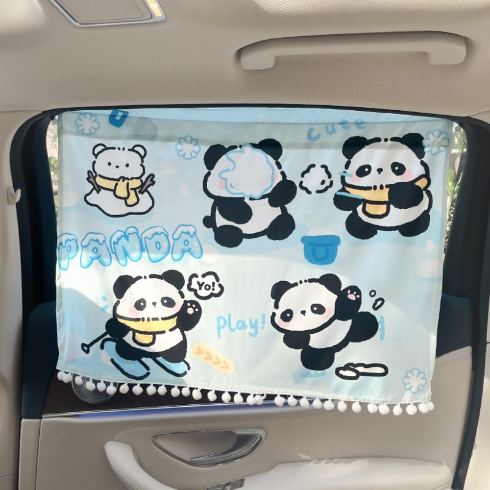 Suction Cup Cartoon Car Curtain Panda Car Blackout Curtain Cute Car Sunshade Curtain Side Window