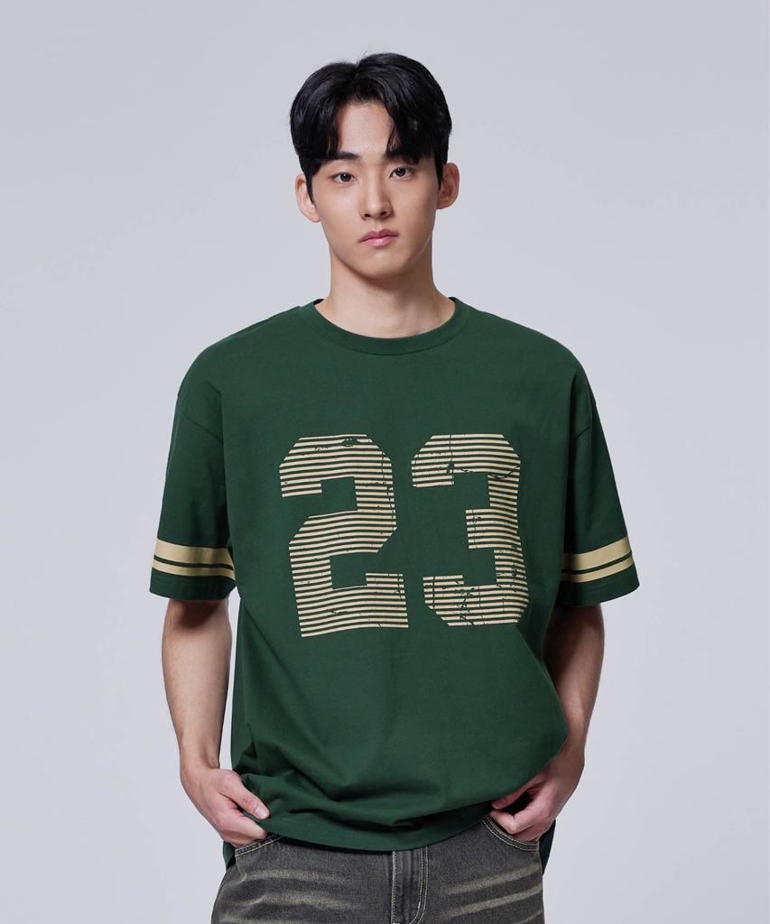 AGOD Oversized Vintage Rugby Short Sleeve T-Shirt [Deep Green]