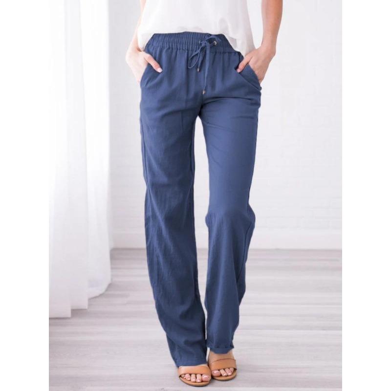 Summer Solid Color Cotton Linen Drawstring Loose Casual Pants
