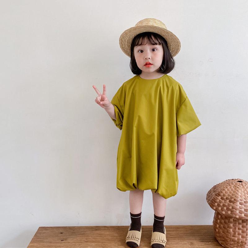 Детское платье, повседневное простое свободное однотонное летнее платье с короткими рукавами