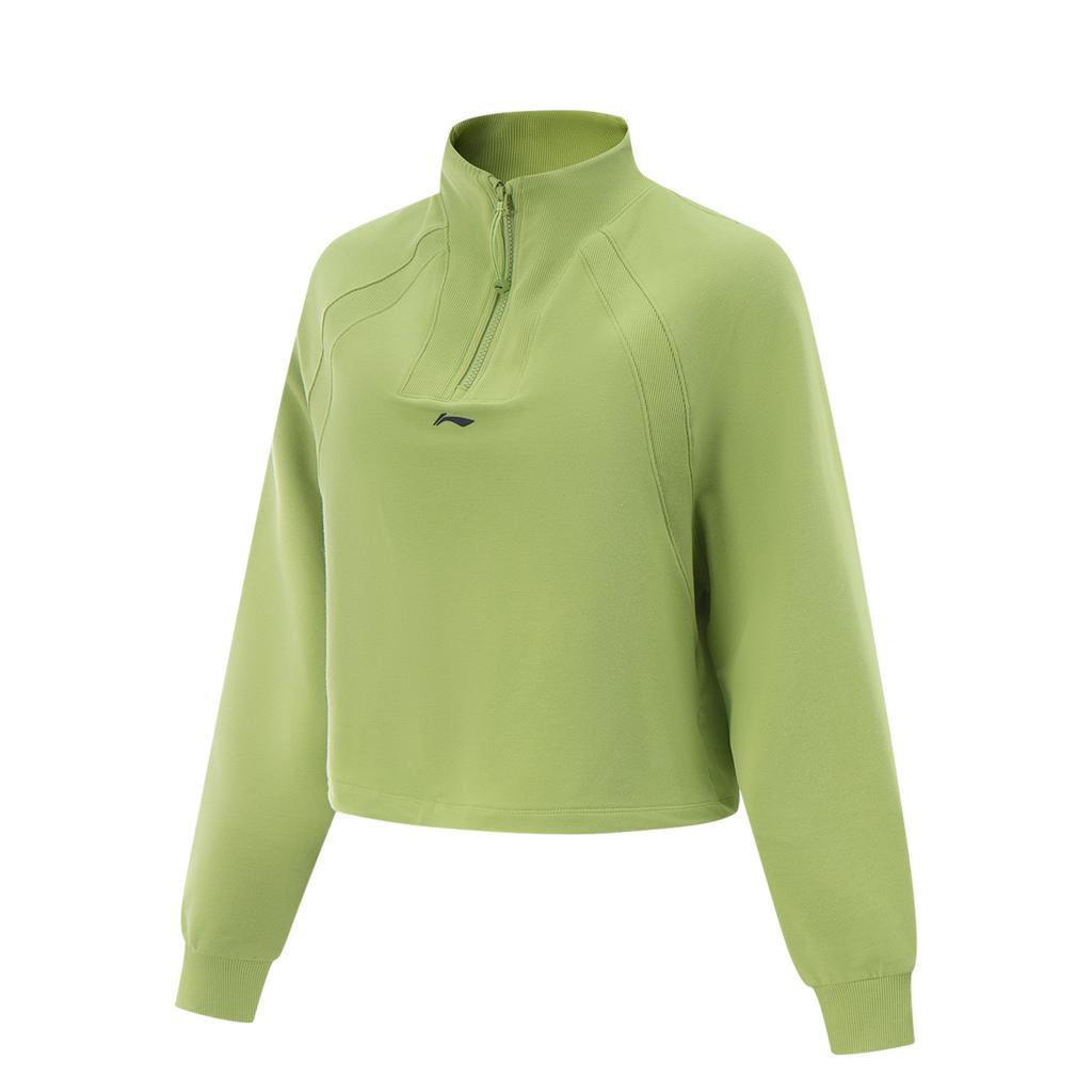 Li-Ning Fitness Series Solid Color Stand Collar Comfortable Breathable Versatile Loose Sweatshirt Women Sweatshirt Fresh-Moss-Green AWDV432-2