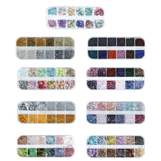 Nail Glitter Irregular Ultra Fine Holographic 12 Grids Nail Glittering Powder Nail Art Supplies