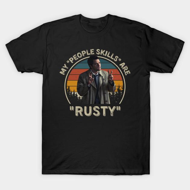 Men Black Print T-shirt My People Skills Are Rusty Vintage Misha Collins No-Cut Heat Transfer Print Cotton Tshirt