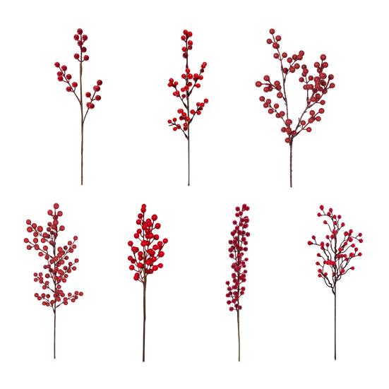 Artificial Red Berry Pick Christmas Holly Berries Stem Faux Plants Foam Berries Branch Xmas Holiday Wedding Party Home Decoration