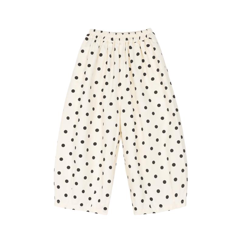 LUSON Okids Girls' Combed Cotton Polka Dot & Plaid Wide-Leg Pants