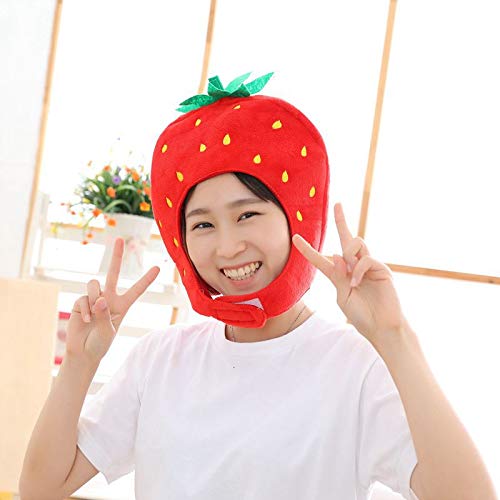 Bestmaple Animal Cap Costume Plush Fluffy Moko Hat Strawberry Cosplay Mask