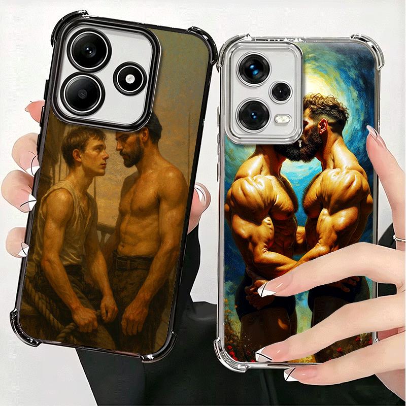 Muscle Man Gay Fitness Soft Phone Case For Xiaomi Redmi Note 14 15 Pro Plus 13 12 11S 11T 5G 10 9S 9 Plating Anti-Fall Fundas