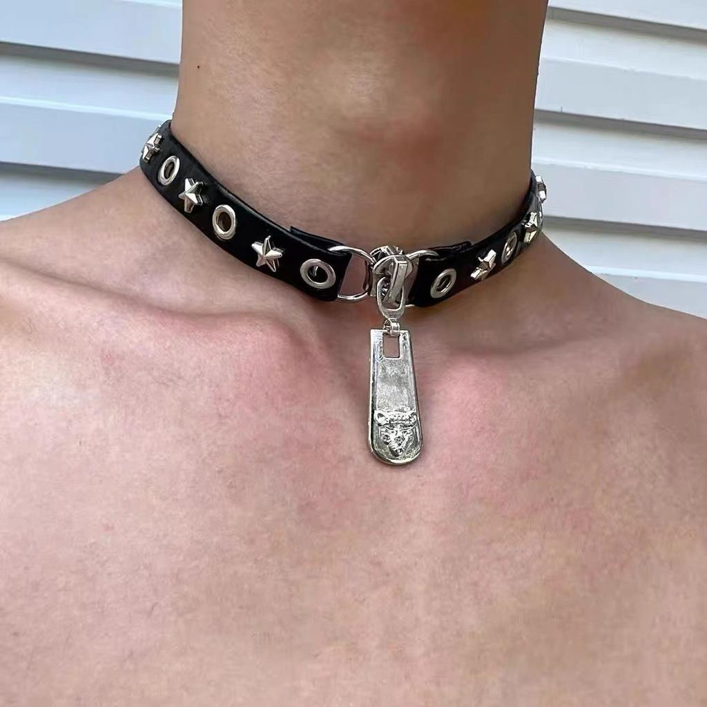 Темная субкультура кожаный ошейник панк-стрит милые крутые красотки ожерелье ожерелье ключица цепь прилив