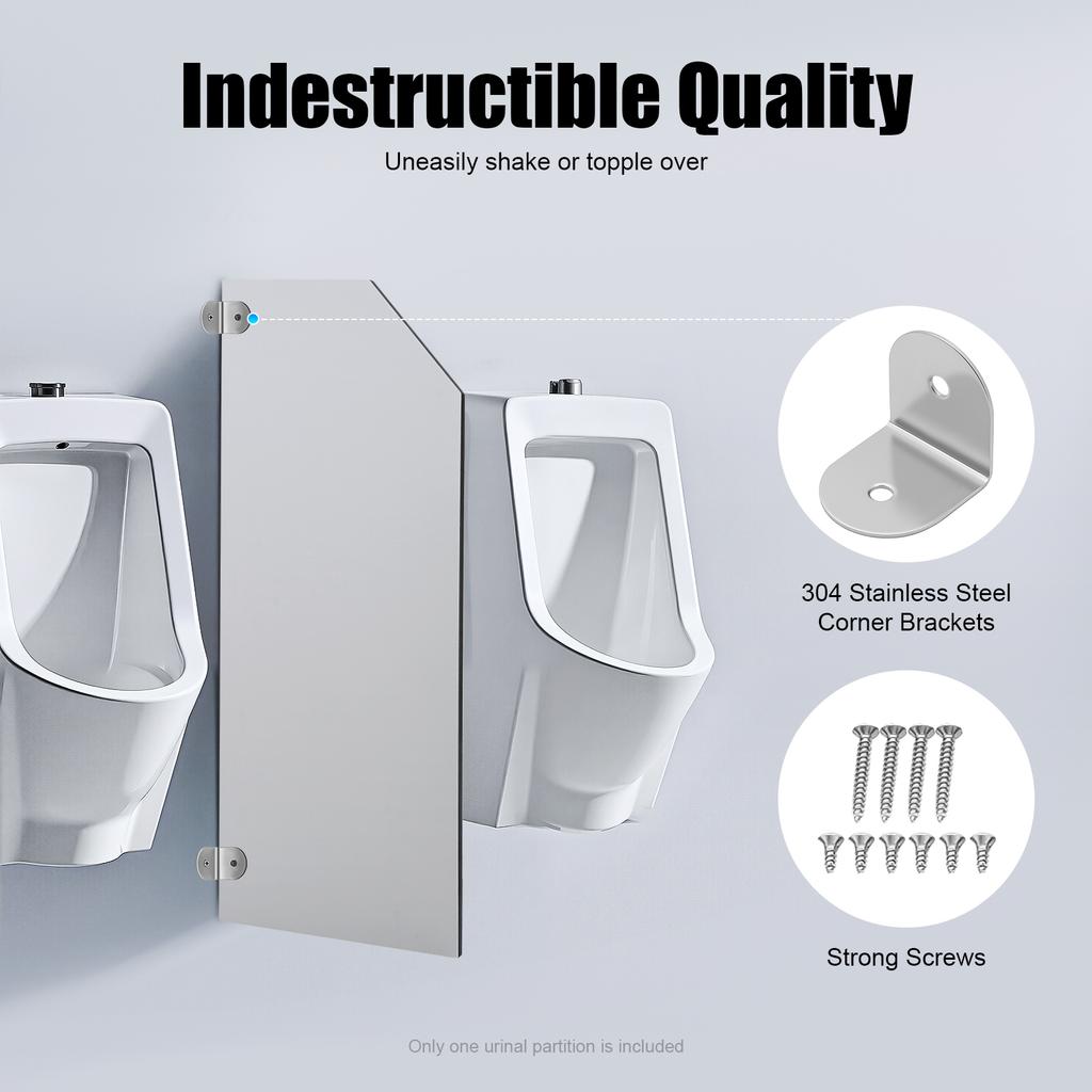 Urinal Partition Screen, 40x90cm Phenolic Laminate Board, Waterproof Fire-Resistant, with 304 Stainless Steel Brackets
