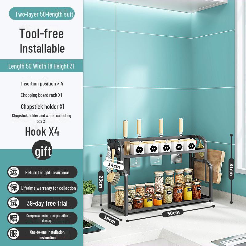 Multi-function Kitchen Countertop Rack for Seasoning, Utensils, and Knives