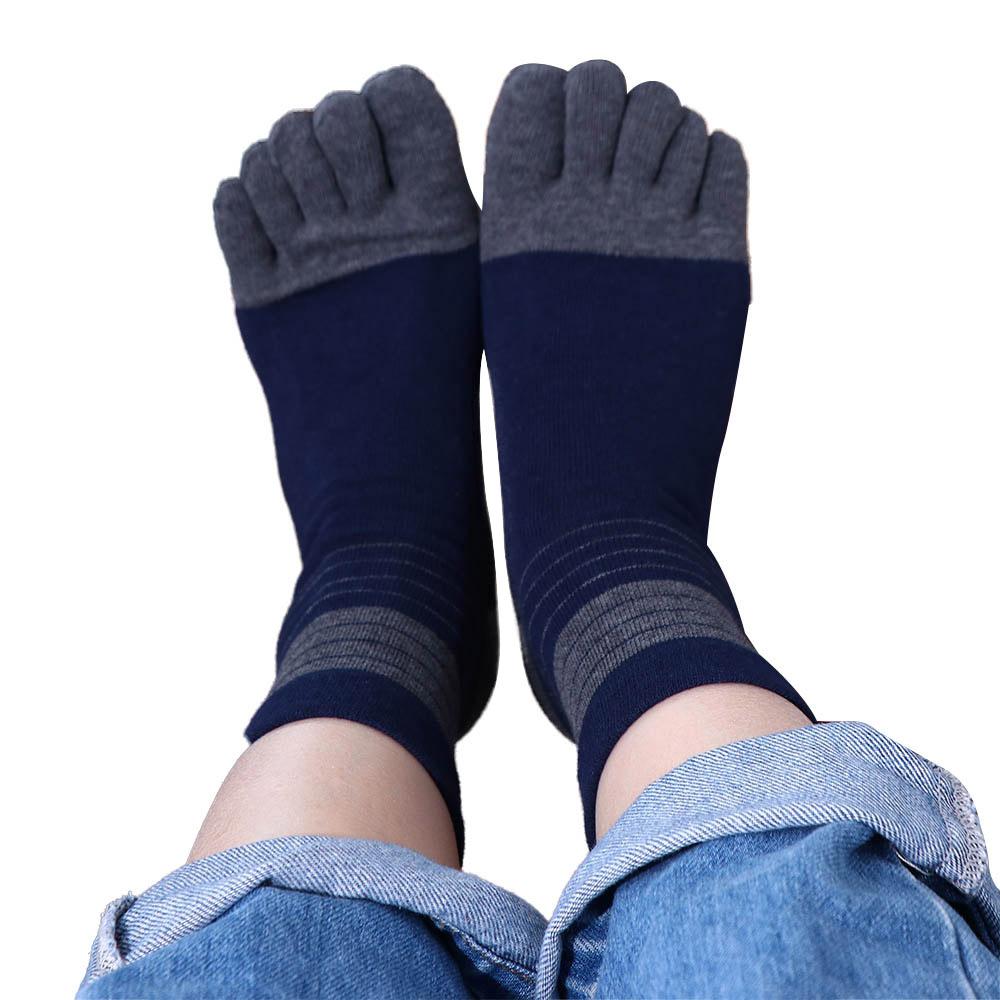 Cotton Breathable Simple Middle Tube Socks With Toes Stripe Hosiery Man Socks Five Finger Socks