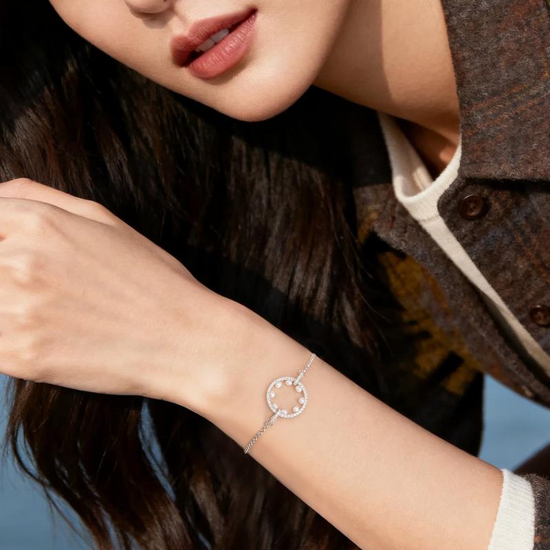 APM Monaco [Romantic Confession] LES PERLES Series Adjustable Stone-Inlaid Pearl Bracelet Women's Silver AB4489XPL