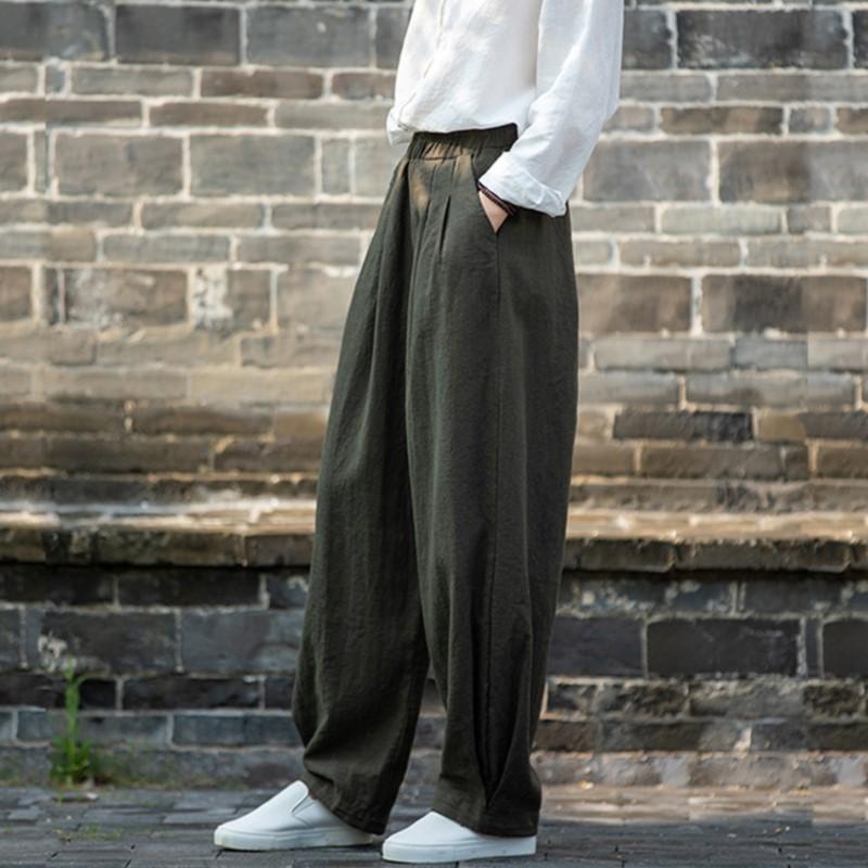 Johnature Женские винтажные однотонные длинные брюки, льняные эластичные весенние брюки с карманами, свободные женские прямые брюки
