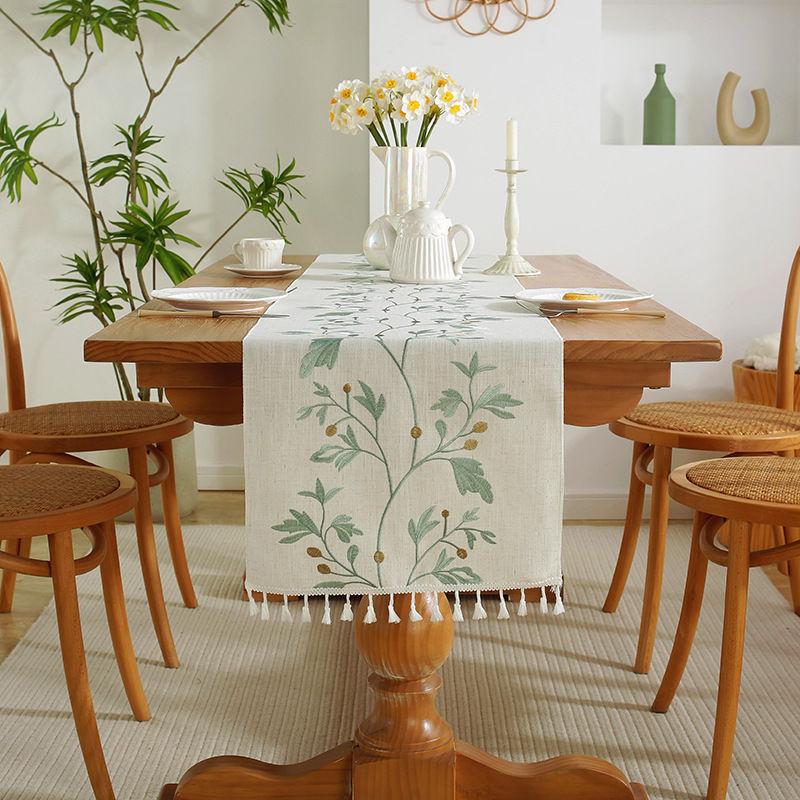 American Embroidery Table Runner Retro Tassel Dining Cover Decorative Long Cloth Party Banquet Camino De Mesa Kitchen