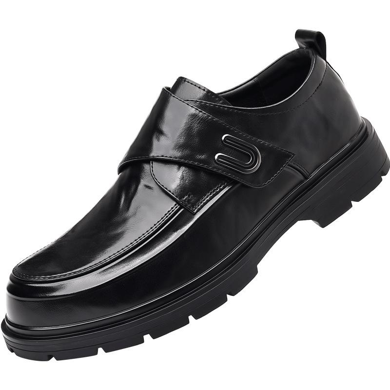 2025 новые модные мягкие подошвы черного цвета с толстой подошвой дышащие универсальные повседневные мужские кожаные туфли в британском стиле деловые мужские туфли 2369