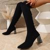 2025 Fall/Winter Over The Knee Boots Women's Thick Heel High Boots Autumn New Stretch Mid-Heel Women's Boots
