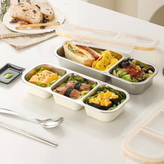 Stainless Steel Snack Containers Divided Condiment Box with Lids Lunch Box