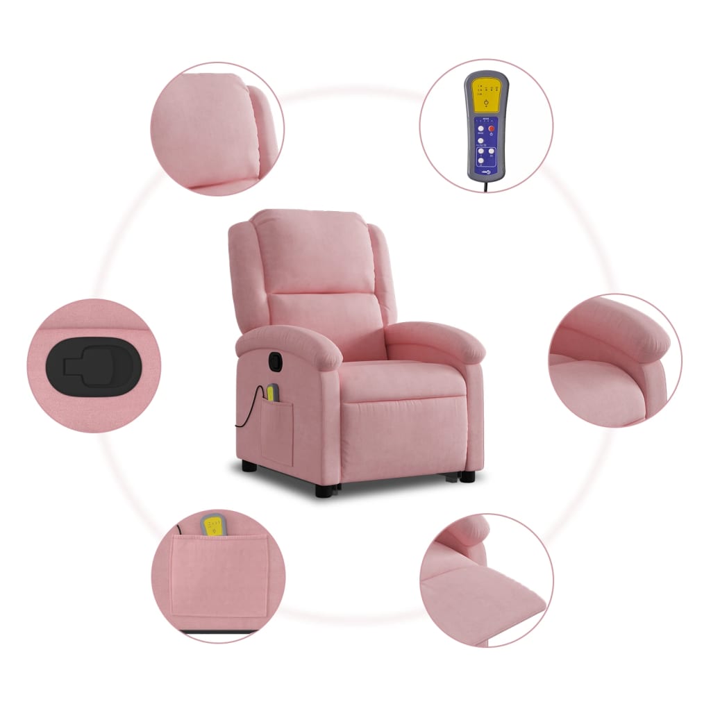 Massage Recliner with Lift Function Pink Velvet