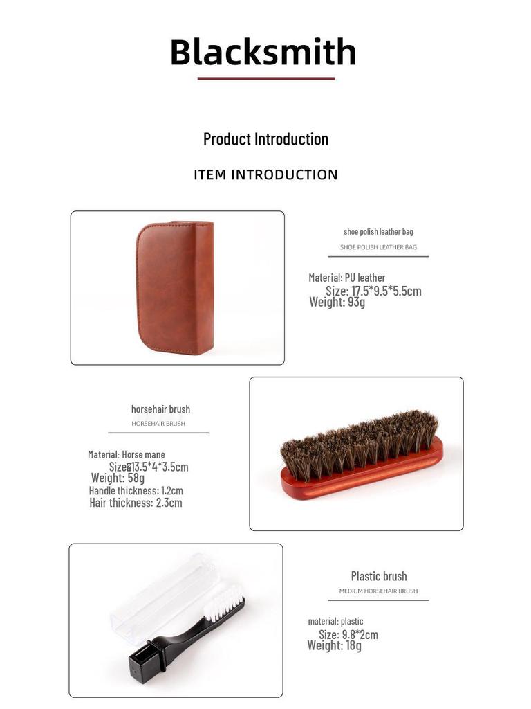 Набор из 7 предметов Love Orange для чистки обуви из конского волоса и ухода за кожей - Черный и бесцветный очиститель с инструментами для ухода