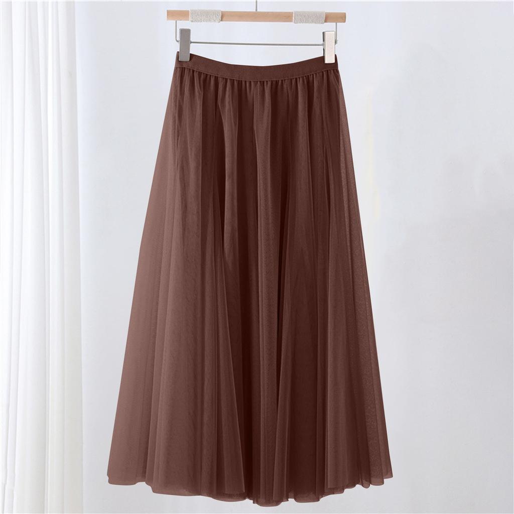 Женская однотонная сетчатая юбка с резинкой, большая юбка средней длины