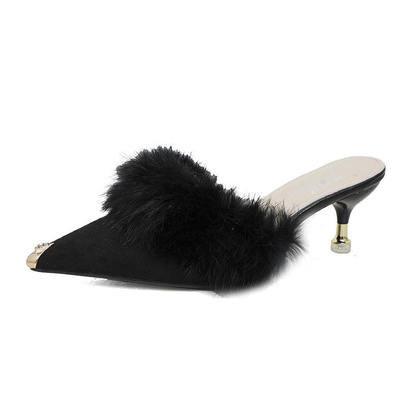 2024 весна новые босоножки на высоком каблуке Mao Mao модная одежда новые заостренные носы тонкий каблук сумка голова Muller полутапочки женские