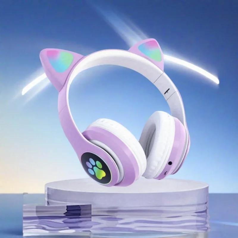 Cute Cat Wireless Headphones RGB Cute Cat Ears Headset With Microphone Noise Cancelling Kid Stereo Music Children's Gifts