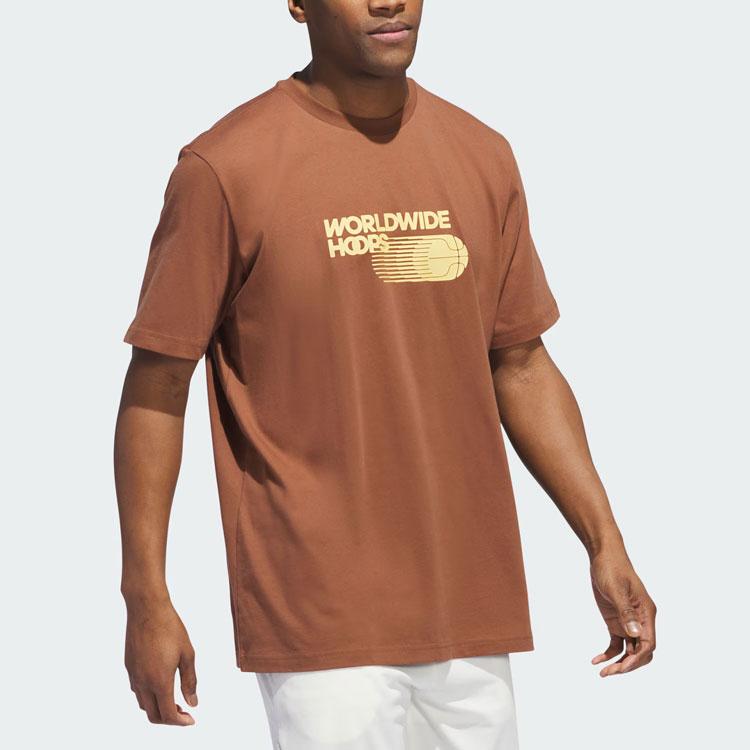 Adidas T Shirts Men's Brown Crew Neck Moderate Straight Fit JE3757