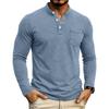 Мужская винтажная стираная рубашка-henley с длинным рукавом и воротником-стойкой
