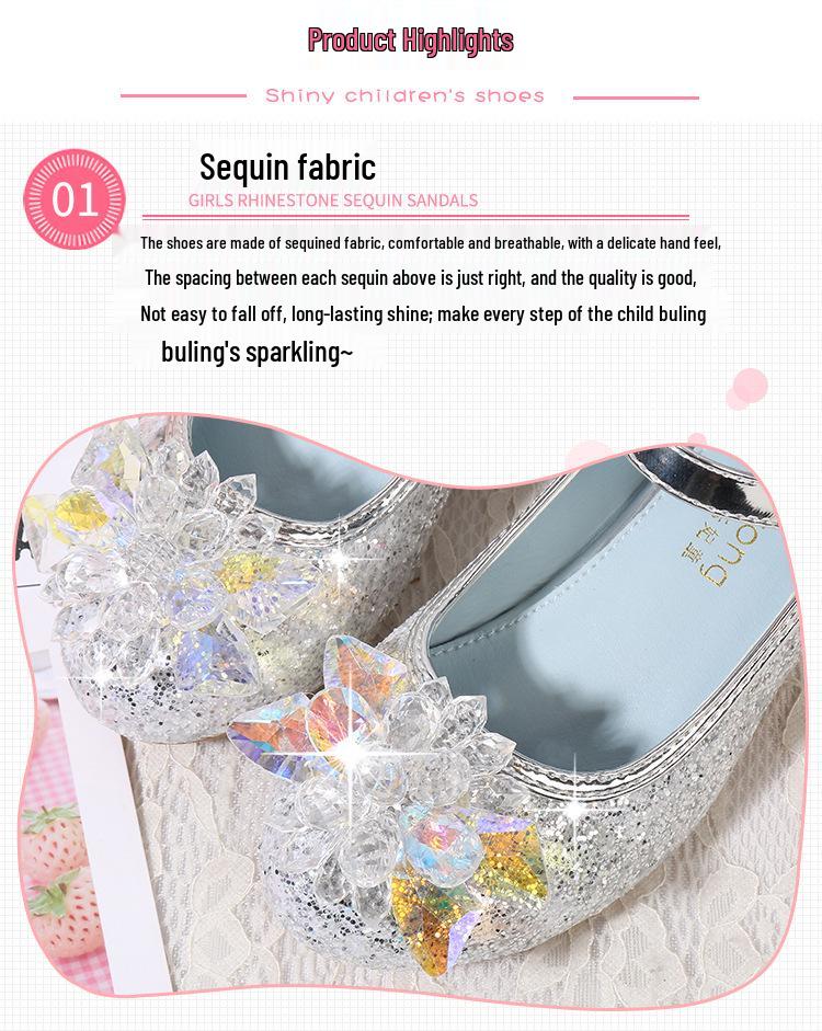 Туфли-лодочки принцессы с голубыми кристаллами для девочек - Весенне-осенние модные туфли с цветочным декором, не скользят для детей