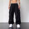 Men Casual Cargo Pants Hip Hop Baggy Trousers with Pockets Low-Rise Elastic Waist Drawstring Loose Pants for Spring Autumn Street Travel