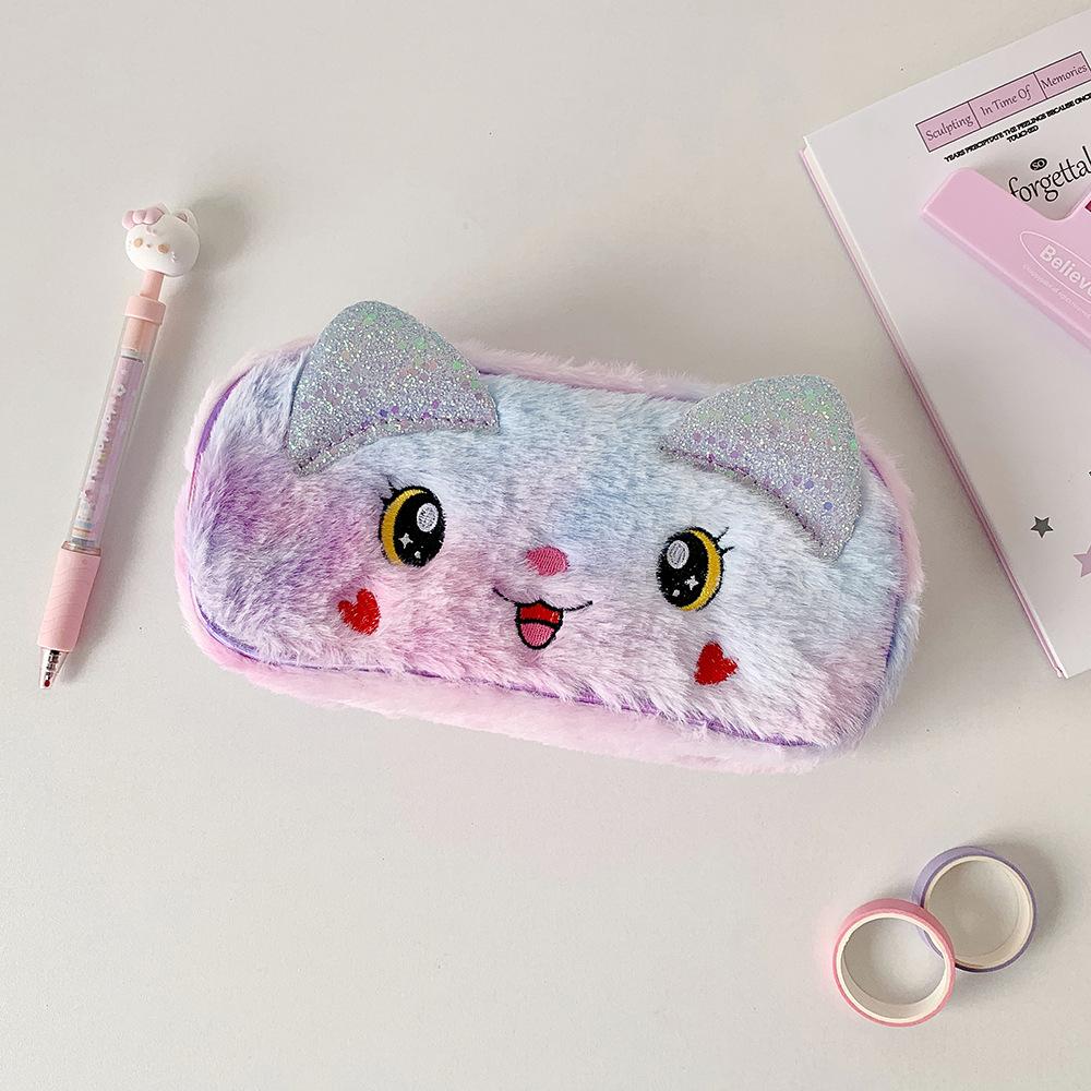 Cartoon Cat Y2K Stationery Bag Desktop Storage Plush Pencil Pouch Korean Style Pencil Case  Women