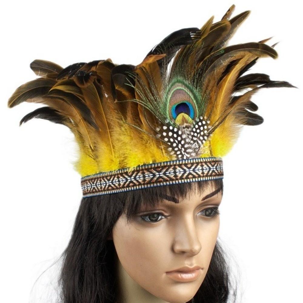 Colorful Indian Feather Crown Headpiece Peacock Costume Headdress Novelty Indian Headband Show