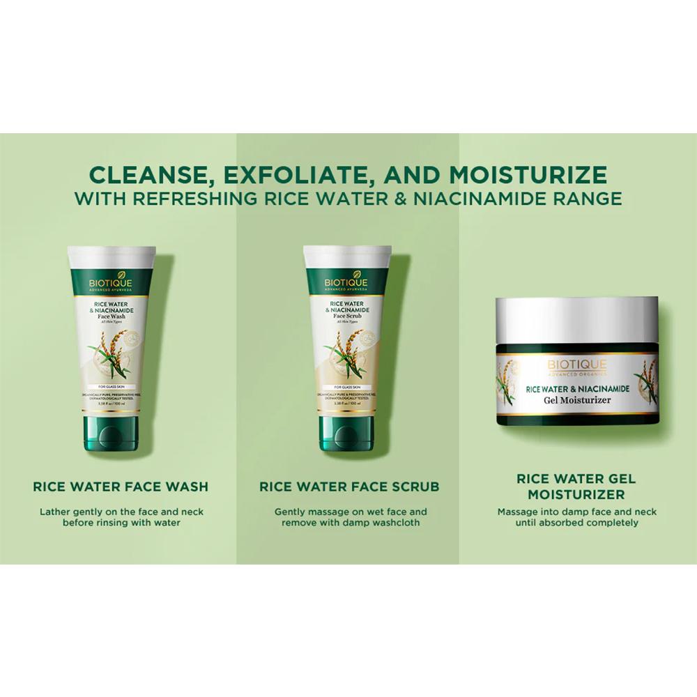 Biotique Rice Water Niacinamide Gel Face Wash 100ml For Glass Skin Brightening Oil Control Men Women