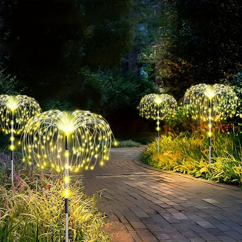 4 шт. Наружное солнечное освещение Медный фонарь-столбик, LED 8 режимов Садовый ландшафтный свет, Стержень из нержавеющей стали с датчиком источника света