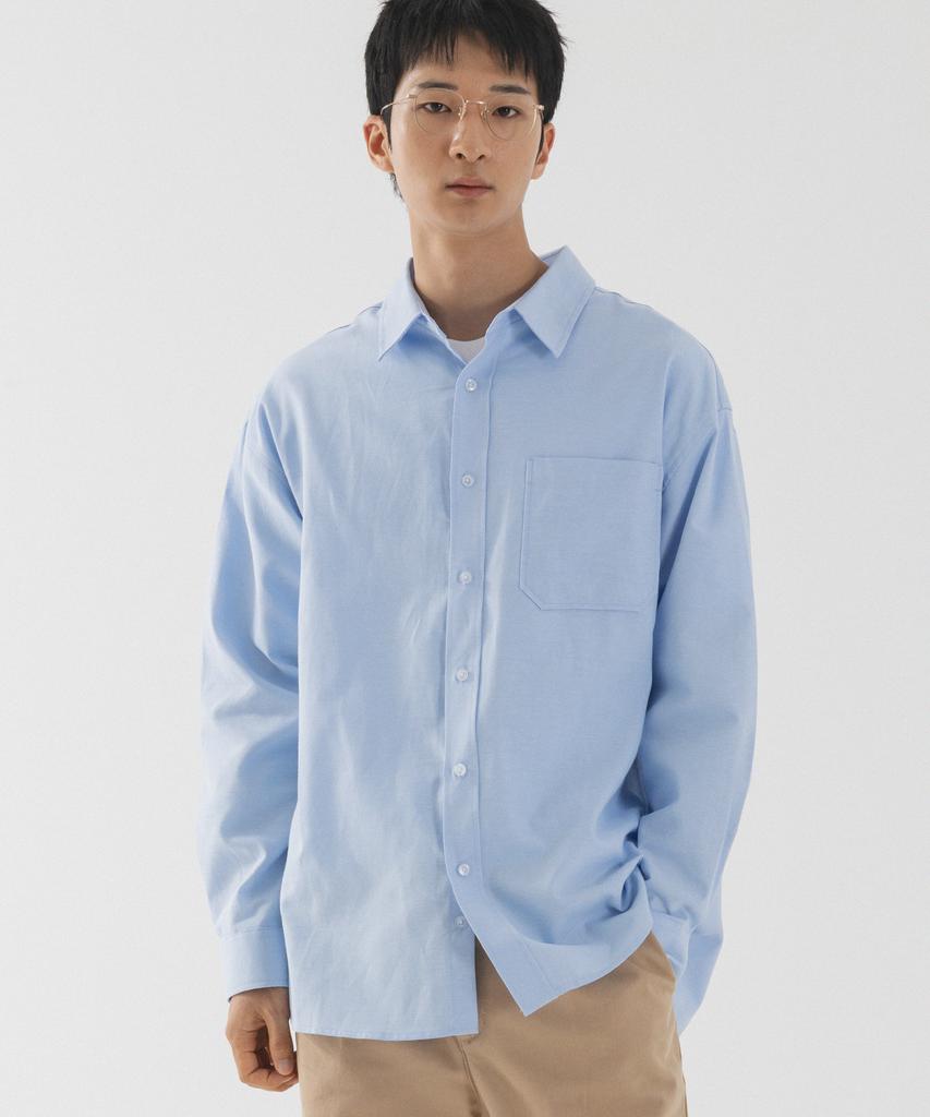 PIANER Solid Oversized Oxford Shirt (Sky Blue)