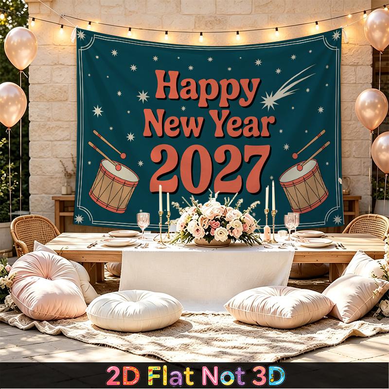 Party Backdrop New Year Flat Drums Text Weddings Birthdays Showers Photo Booth Background Front Door Decor