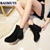Замшевые туфли на среднем каблуке, женские ботильоны, зимние короткие плюшевые зимние ботинки, женские модные меховые теплые туфли-лодочки 2025 года Mujer Zapatos