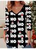 3D Christmas  Printed Fashion Casual Women's V-Neck Long Sleeve T-Shirt - New Year Party Clothing Holiday Gift