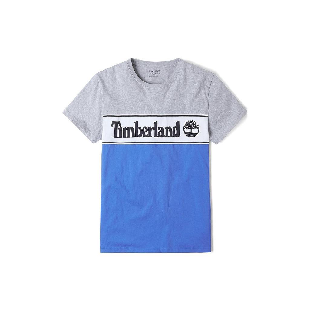 Timberland Outdoor Color Block Letter Print Crew Neck Short Sleeve T-Shirt Men Tops Gray A1OA4-052