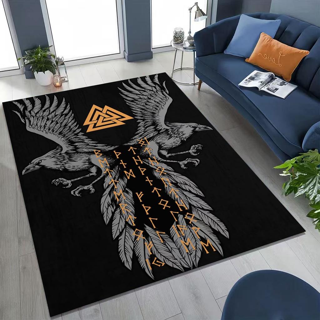Viking Oding Raven Crow Huginn Muninn Norse Mythology Rug for Bedroom Living Room Sofa Home Doormat Decor,Kid Non-slip Floor Mat