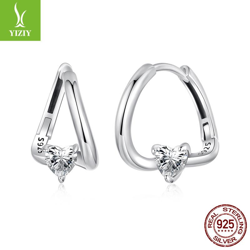 Dislocation Interwoven Love Ear Buckle Women'S Romantic Heart Zircon S925 Sterling Silver Earrings Earrings