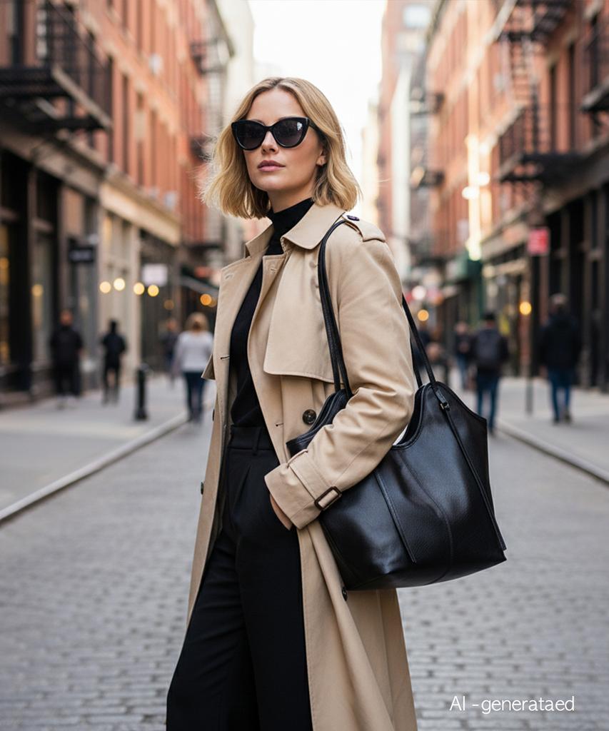 Jina In Ny 14-Inch Carry Uptown Daily Shoulder Bag [Black Leather]
