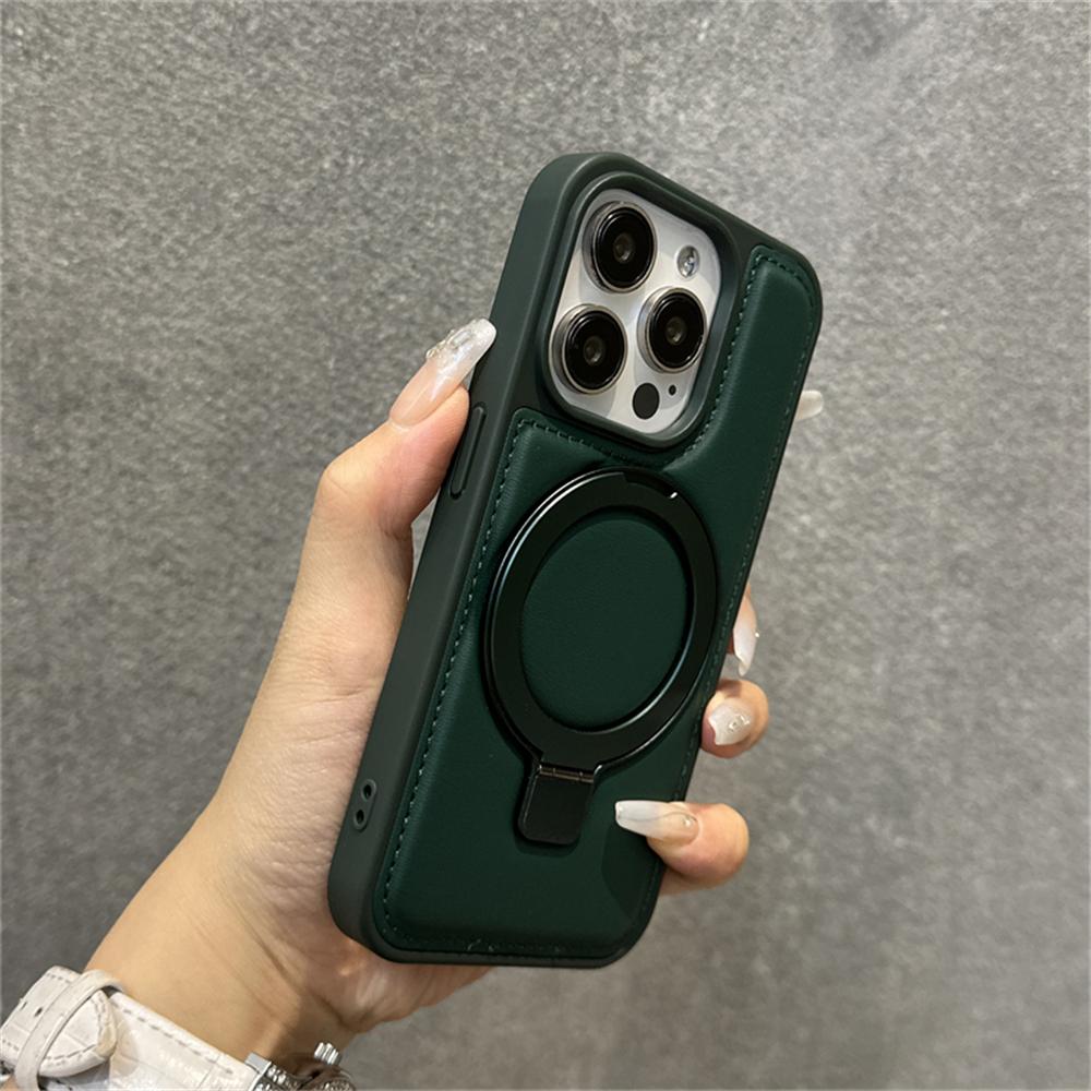 Роскошный кожаный чехол-подставка с кольцом для бизнеса с магнитной фиксацией для iPhone 16 Pro Max 15 14 13 12 для беспроводной зарядки MagSafe, противоударный чехол