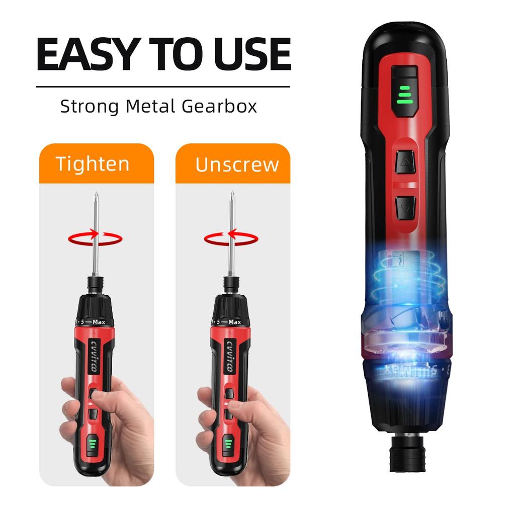 CVVITOO Электрическая отвертка Беспроводная отвертка USB-зарядка Набор отверток Torque 11 бит для отверток 3 спиральных сверла 5 торцевых гаек Flex Hex