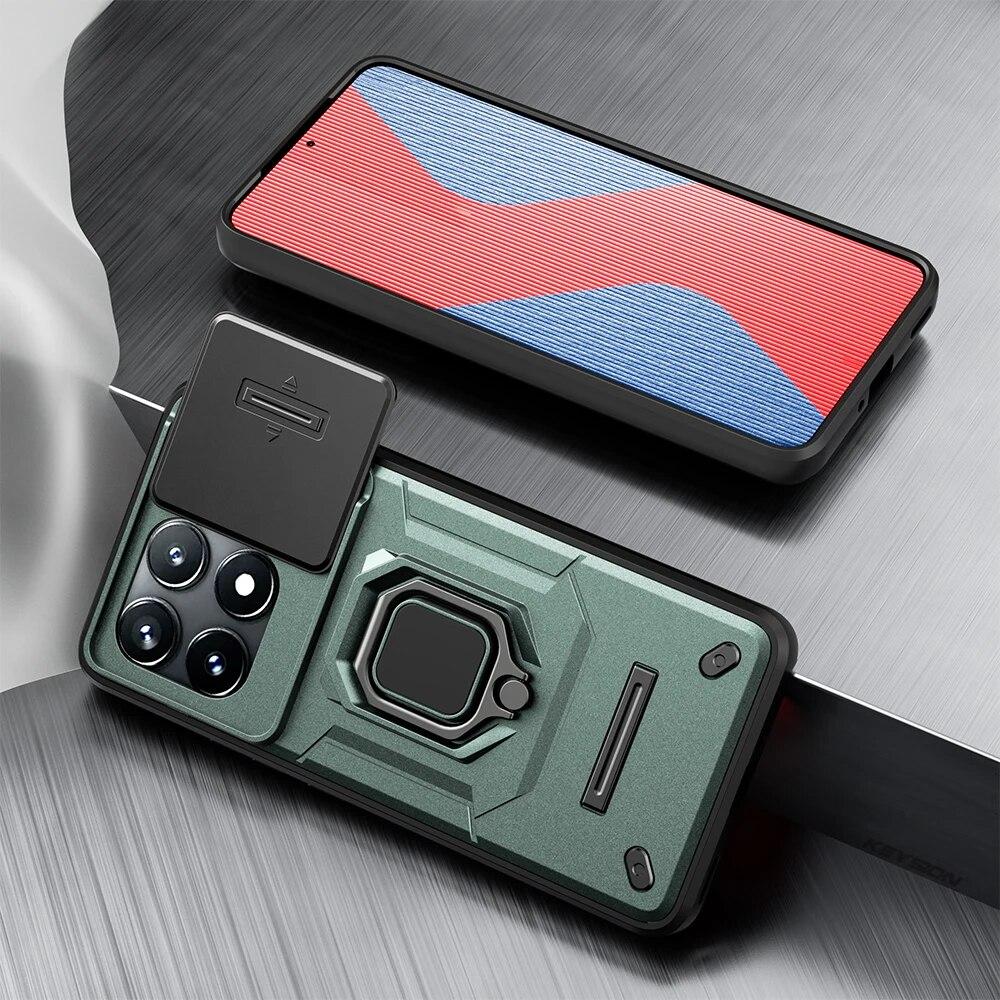 KEYSION Противоударный защитный чехол для Xiaomi POCO X6 Pro, защитное кольцо для объектива камеры, подставка, задняя крышка для телефона POCO X5 Pro 5G